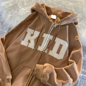 Simple Letter Casual Female Sweatshirts Zip-up Loose O-neck Fashion Women's Hoodies Winter Basic Office Ladies Streetwear