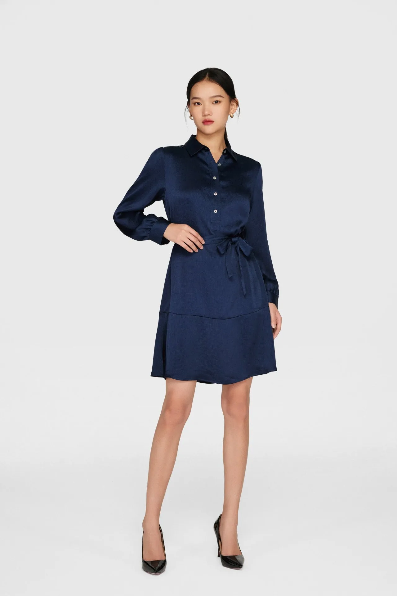 Sonia Textured Seersucker Shirt Dress with Cloth Belt