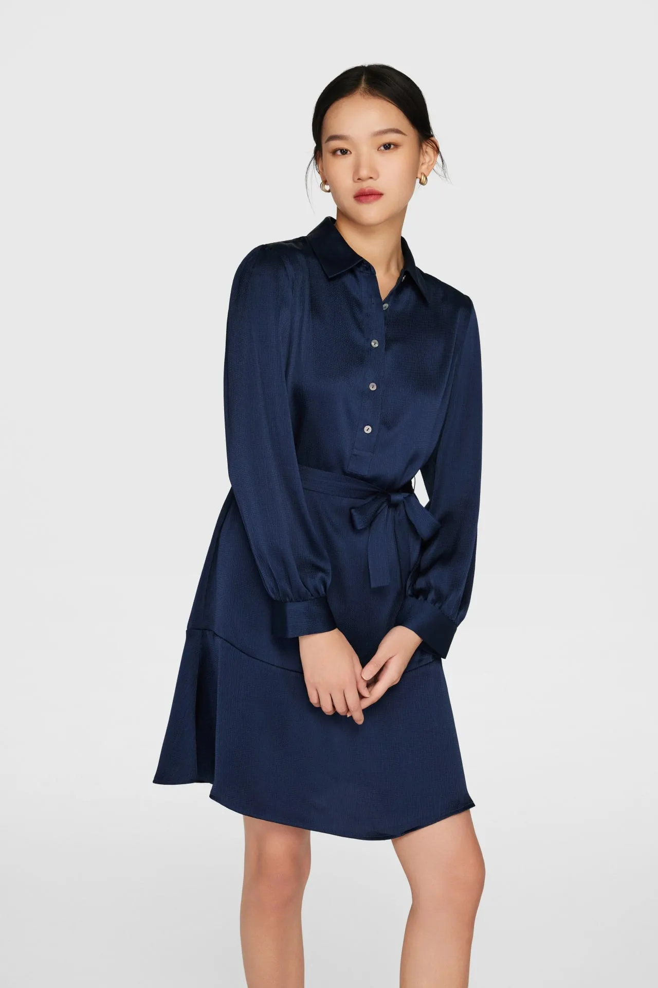 Sonia Textured Seersucker Shirt Dress with Cloth Belt