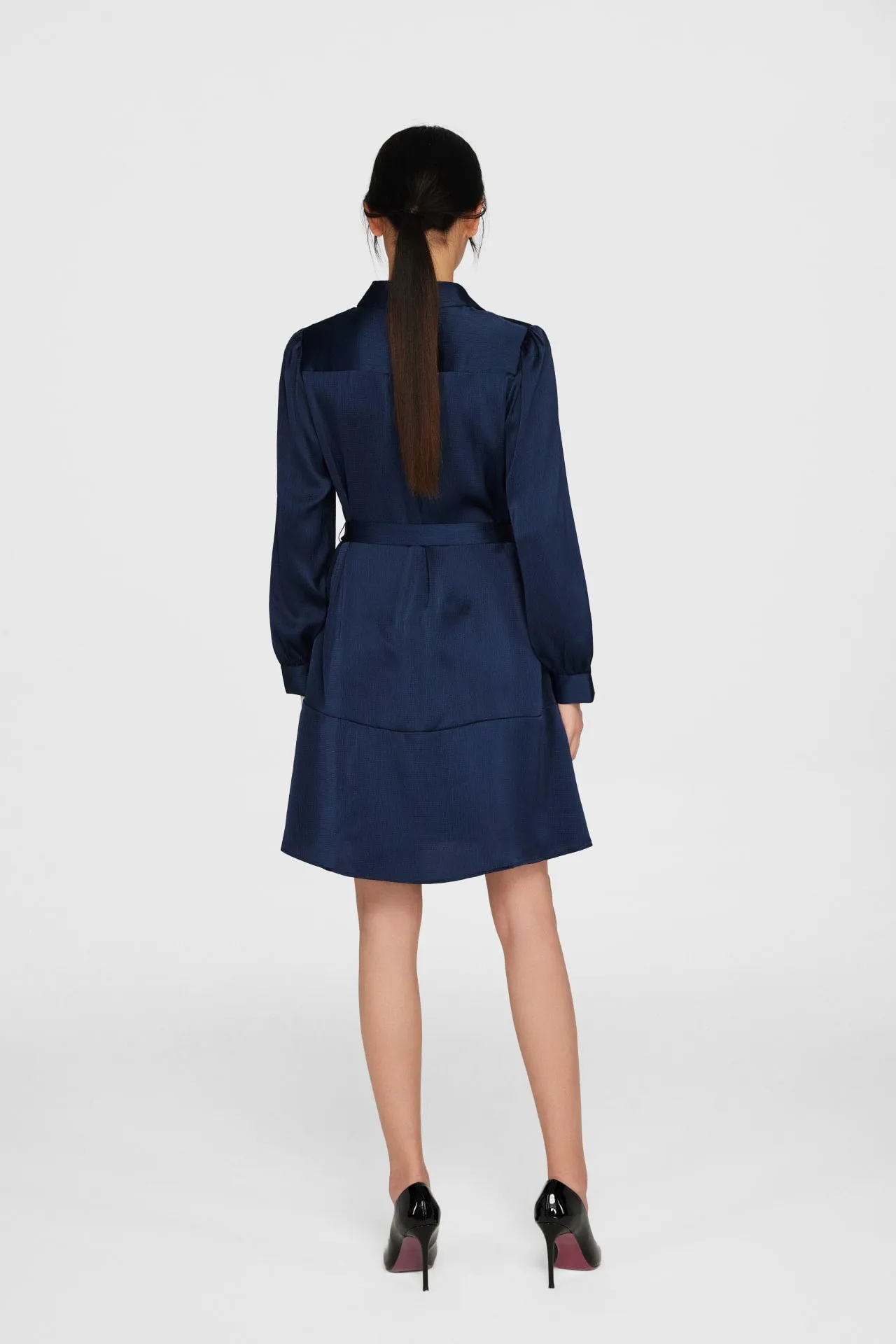 Sonia Textured Seersucker Shirt Dress with Cloth Belt