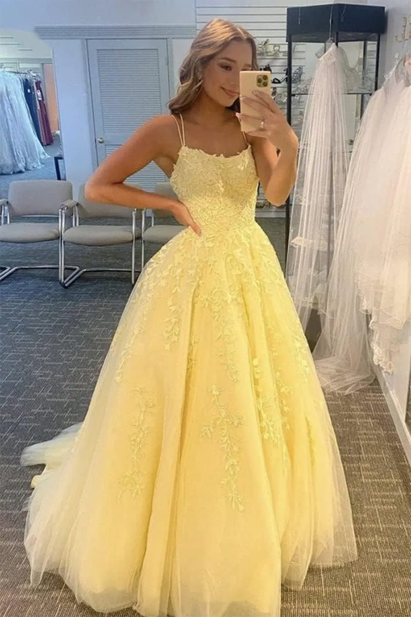 Spaghetti Lace Tulle Prom Dresses A-line Ball Gowns for Women Formal Wedding Evening Dress