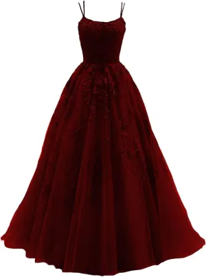 Spaghetti Lace Tulle Prom Dresses A-line Ball Gowns for Women Formal Wedding Evening Dress