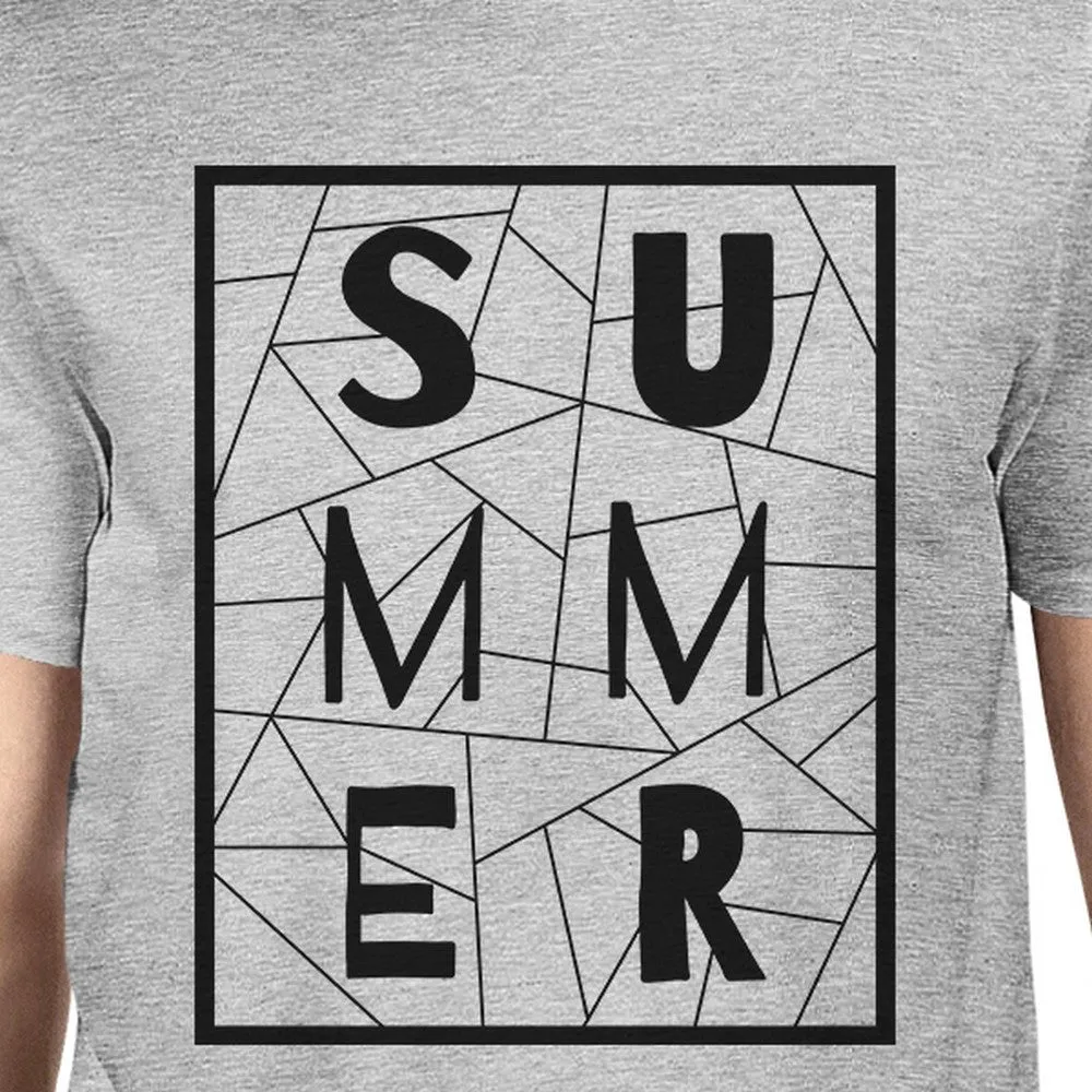 Summer Geometric Lettering Mens Grey Tshirt Cotton Trendy Design