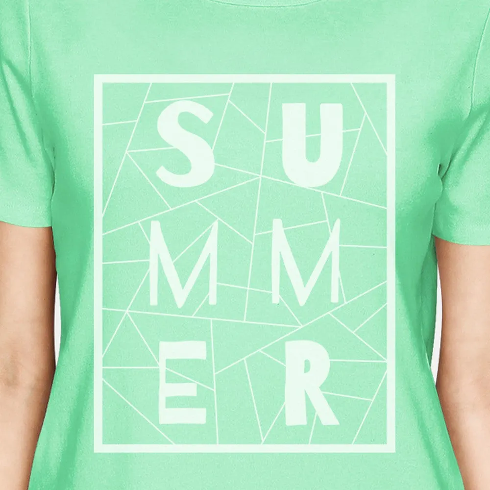 Summer Geometric Womens Mint Trendy Lettering Graphic Tee Shirt