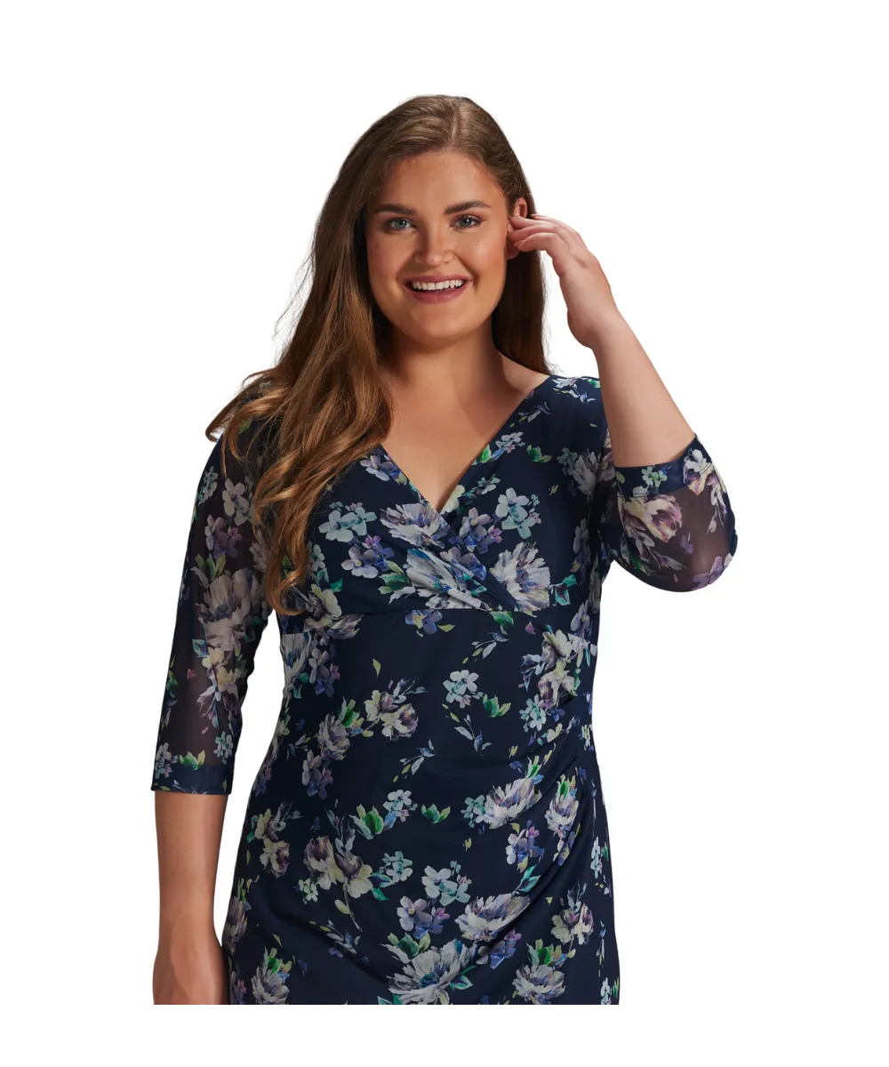 SWING RUFFLED MESH DRESS IN NAVY