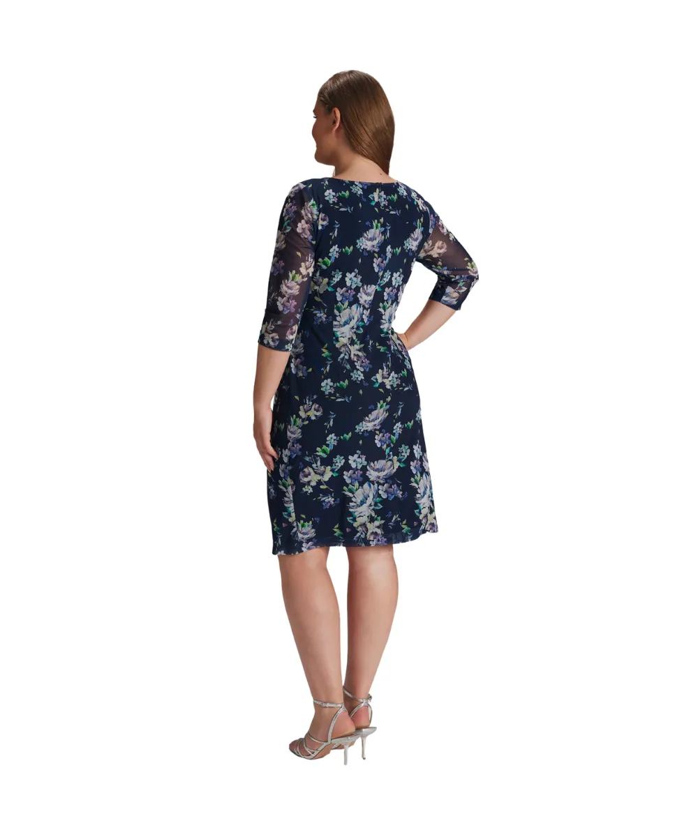 SWING RUFFLED MESH DRESS IN NAVY
