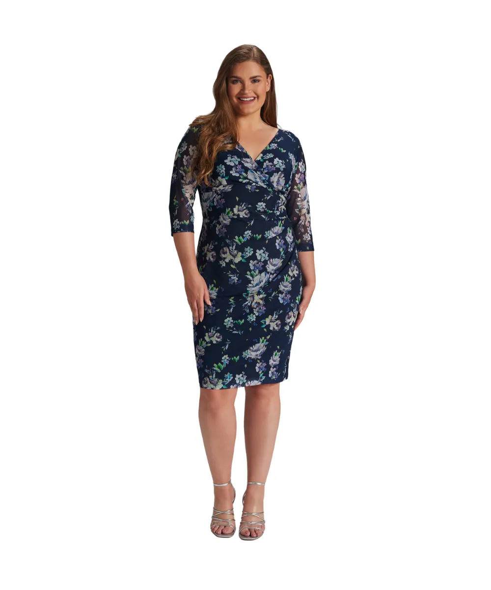 SWING RUFFLED MESH DRESS IN NAVY