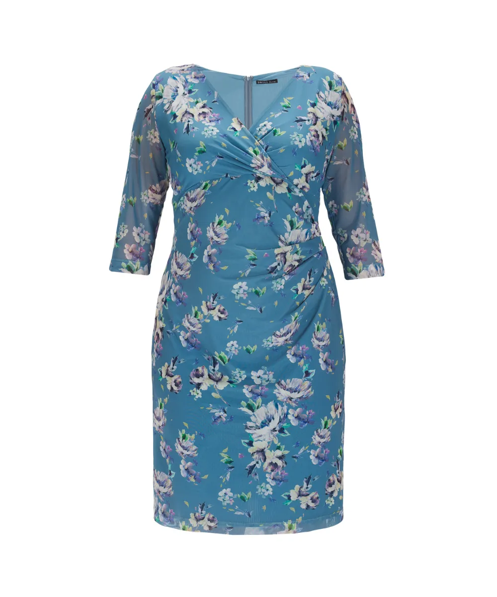 SWING RUFFLED MESH DRESS IN NAVY