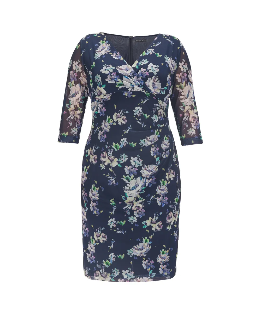 SWING RUFFLED MESH DRESS IN NAVY