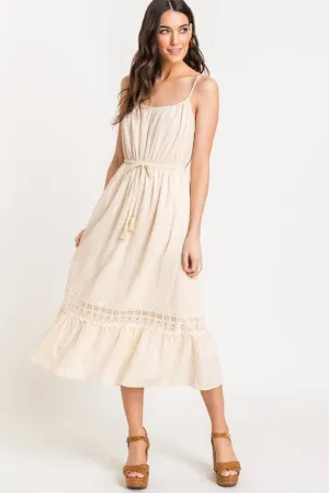 Textured Crochet Midi Dress - Natural