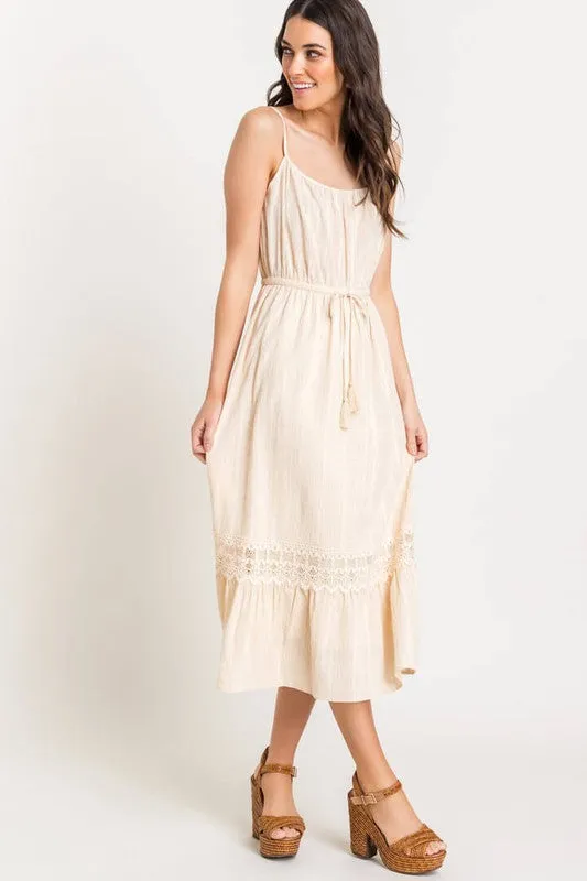 Textured Crochet Midi Dress - Natural