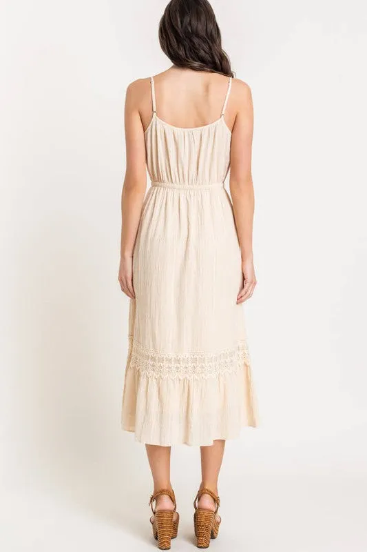 Textured Crochet Midi Dress - Natural
