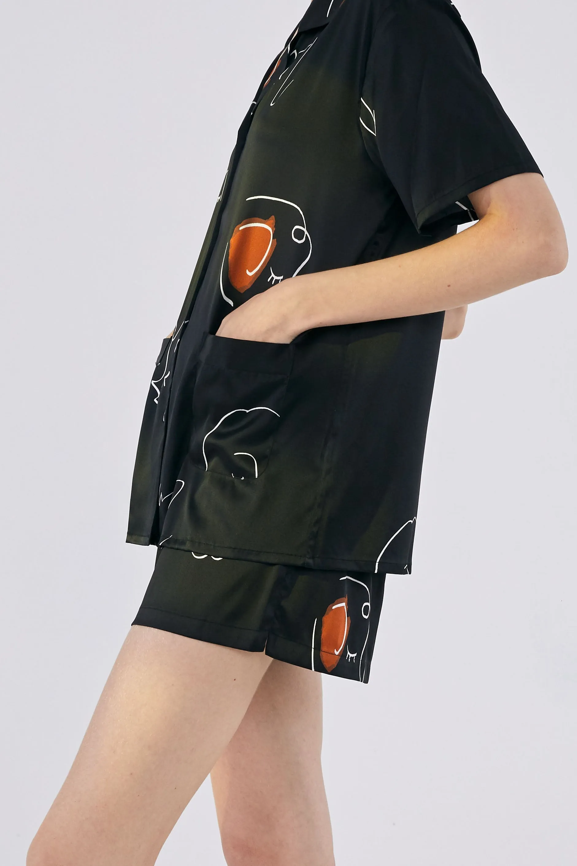 The Dream Short Silk Pajamas Set - Black
