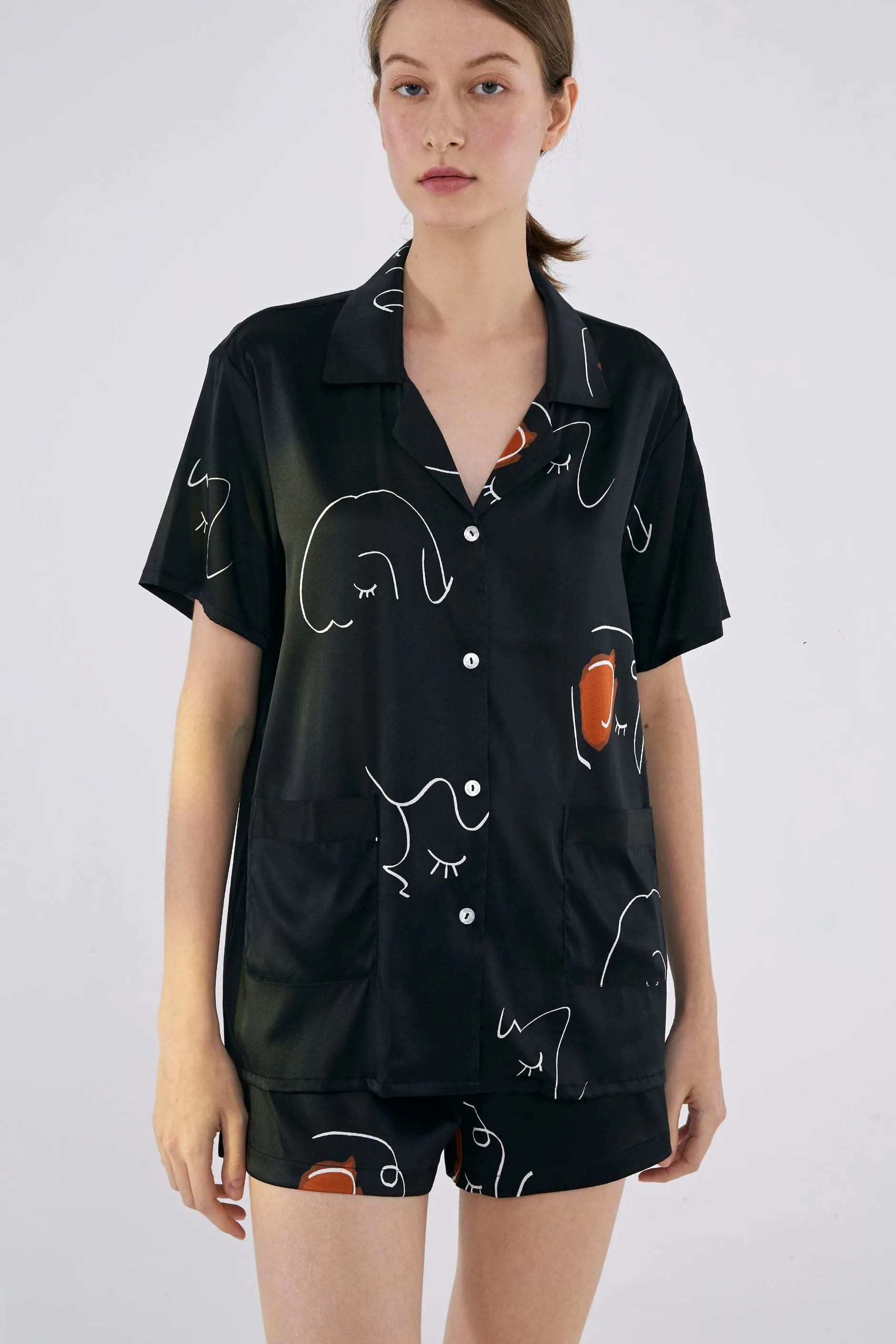 The Dream Short Silk Pajamas Set - Black