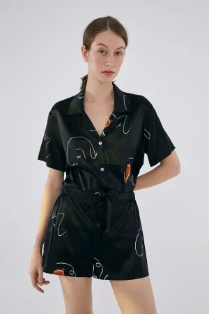 The Dream Short Silk Pajamas Set - Black