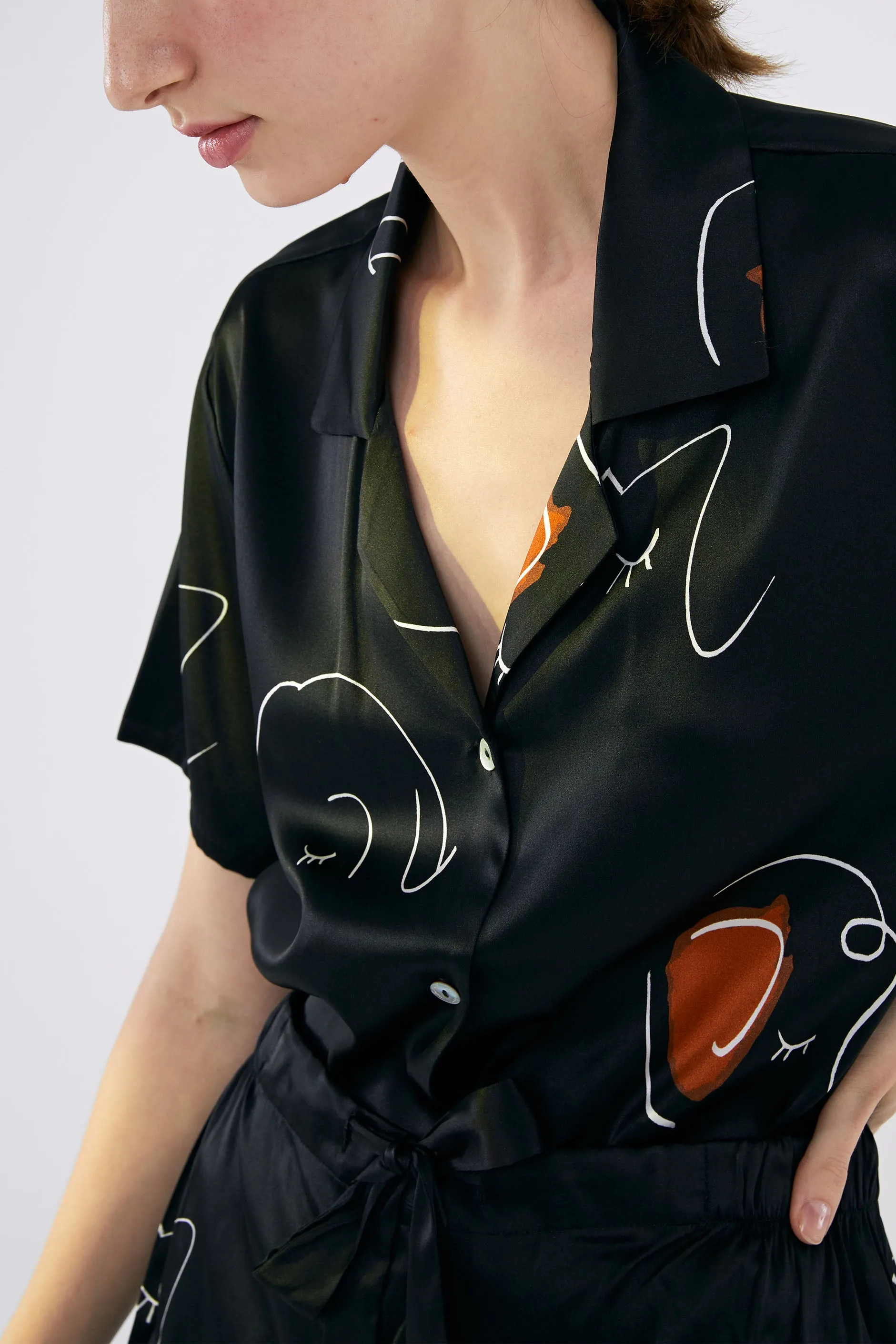 The Dream Short Silk Pajamas Set - Black