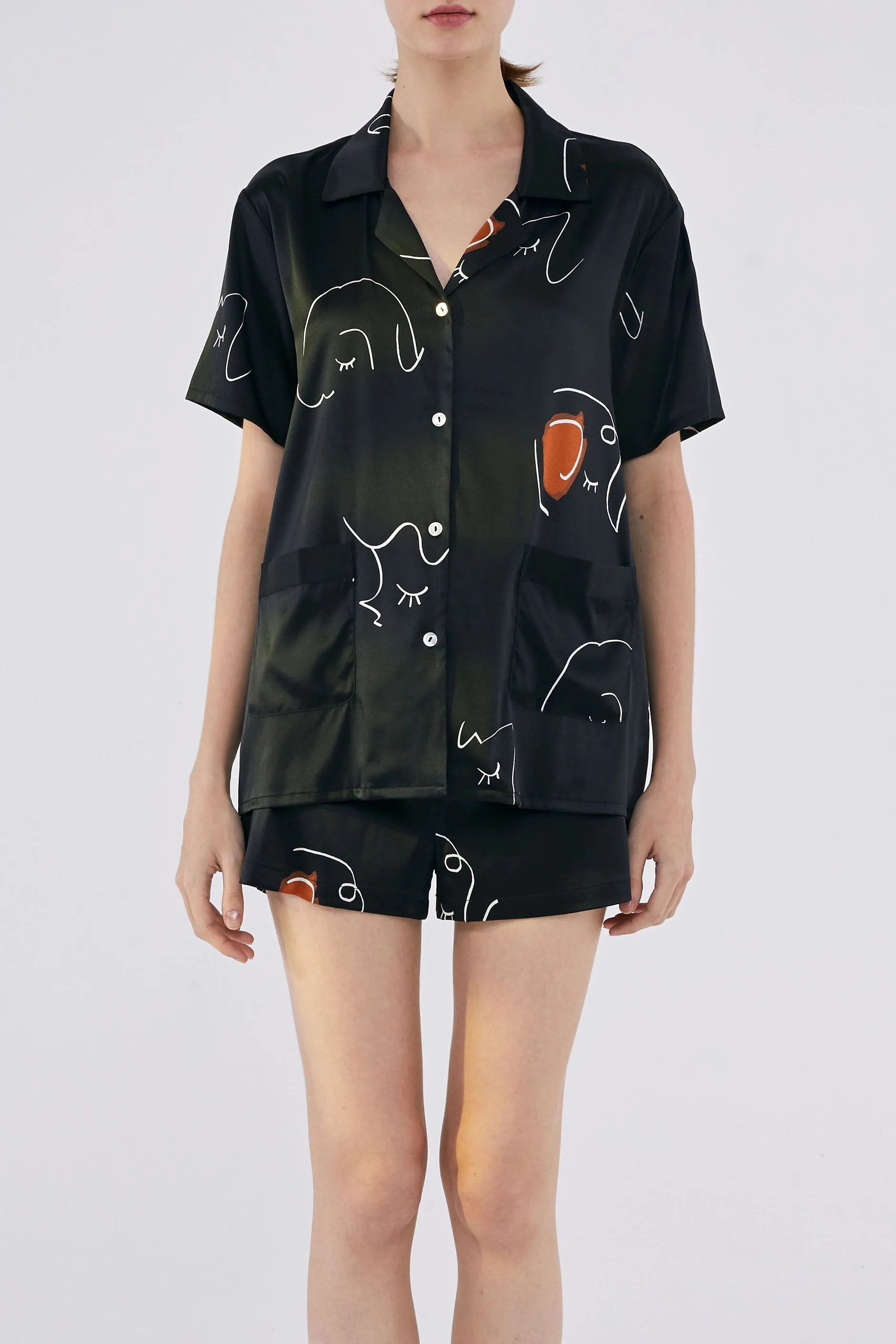 The Dream Short Silk Pajamas Set - Black