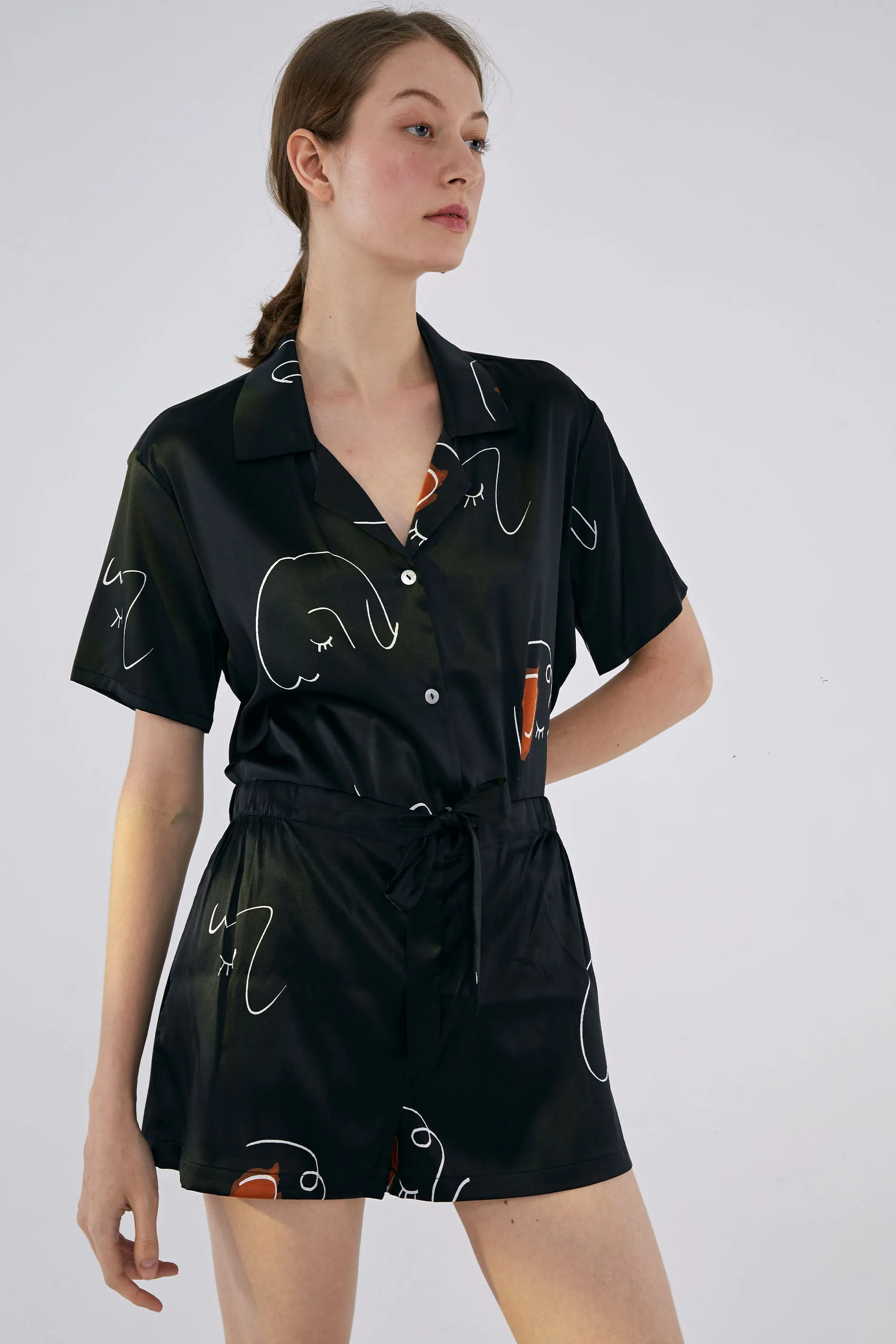 The Dream Short Silk Pajamas Set - Black
