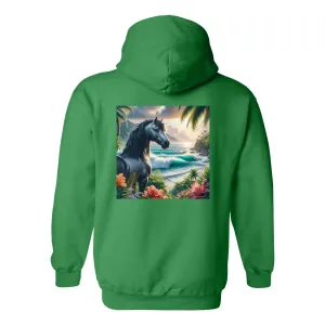 Tropical Grey Stallion Horse Design on Back Front Pocket Hoodies