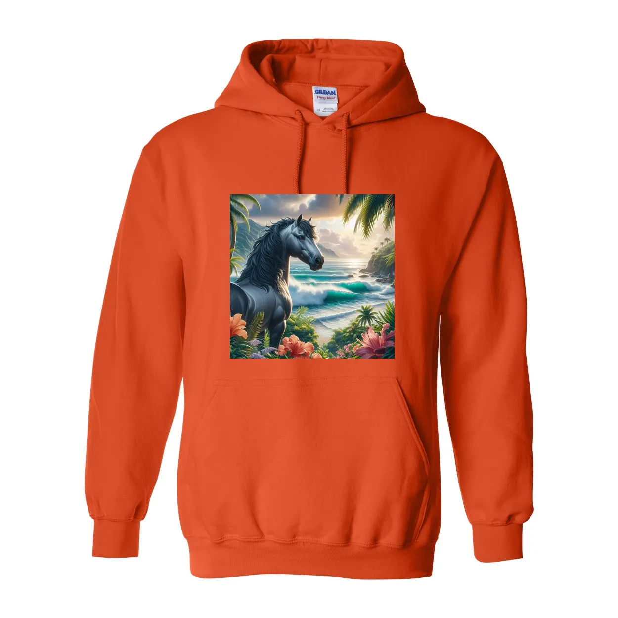 Tropical Grey Stallion Horse Pull Over Front Pocket Hoodies