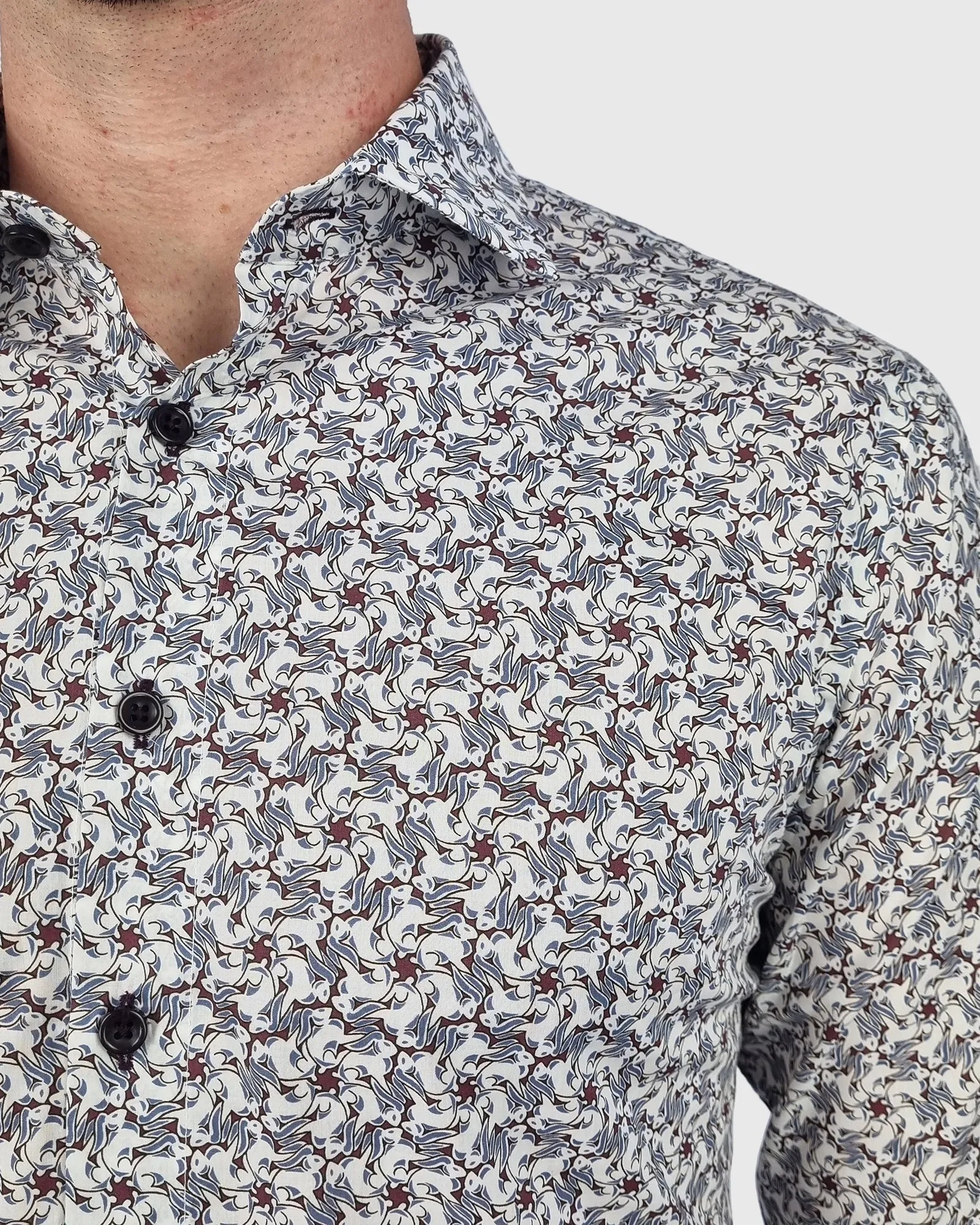 VINCENT & FRANKS W2303632108C CHOCOLATE LIBERTY PRINT SLIM SC SHIRT