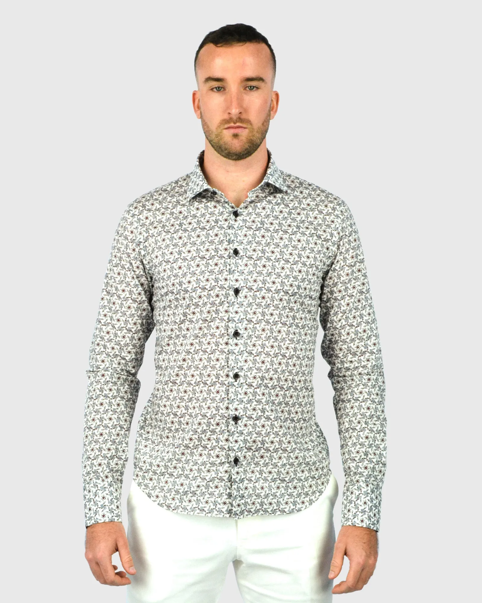 VINCENT & FRANKS W2303632108C CHOCOLATE LIBERTY PRINT SLIM SC SHIRT