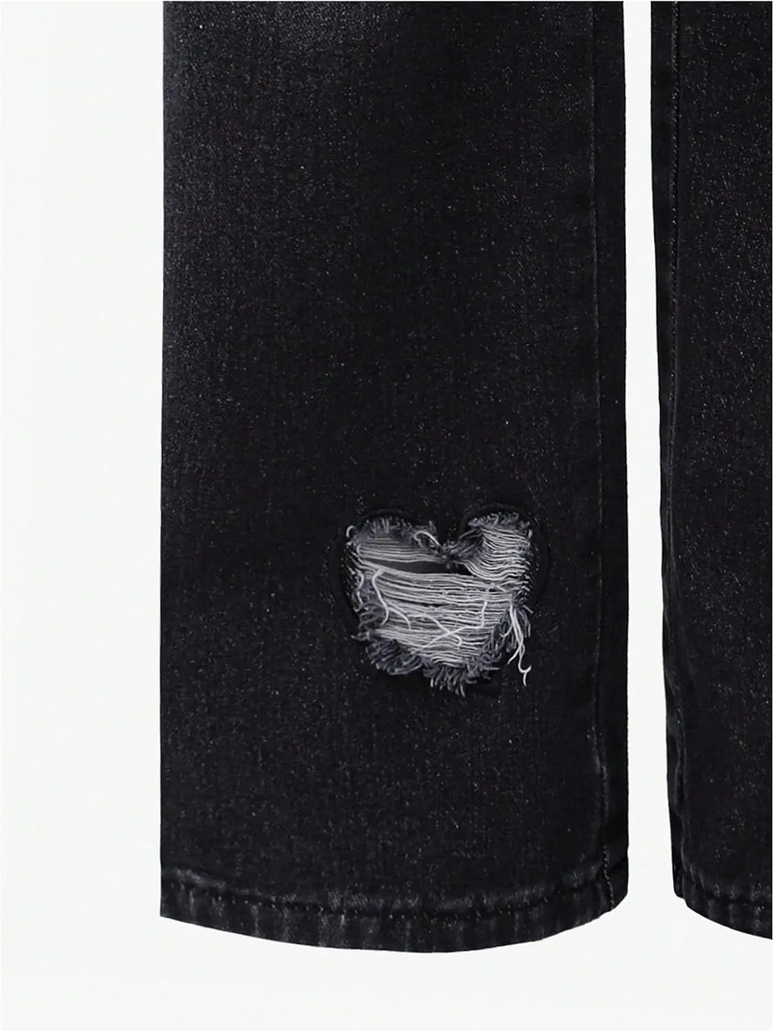 WDIRARA Girl's Bowknot Print Washed Jean Elastic Waist Denim Pants Straight Leg Trousers with Pockets