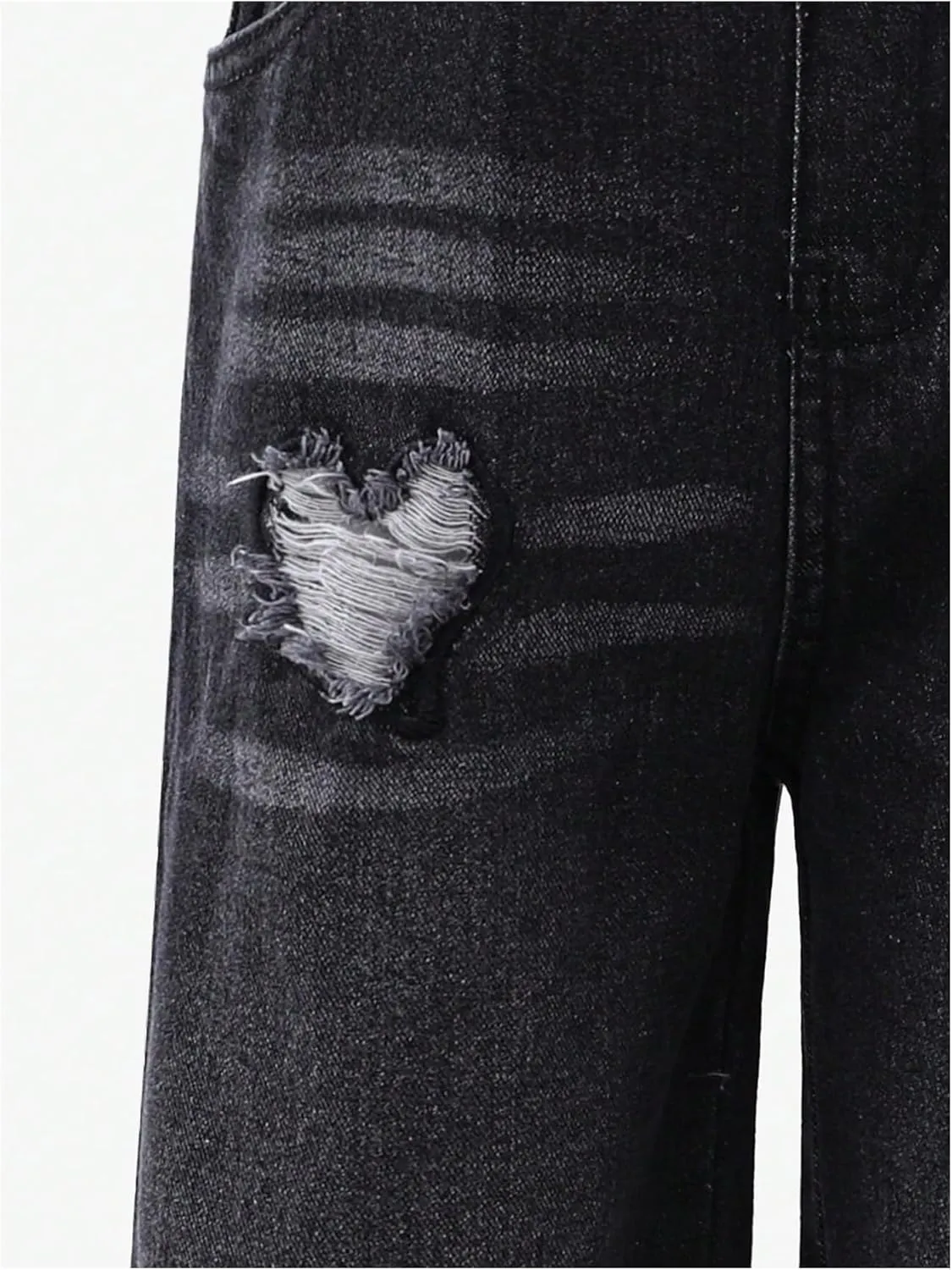 WDIRARA Girl's Bowknot Print Washed Jean Elastic Waist Denim Pants Straight Leg Trousers with Pockets