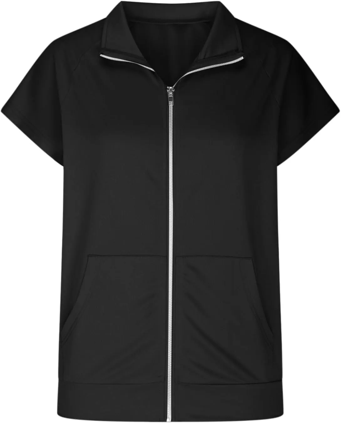 Wirziis Women's Zip Up Sweatshirts Oversized Short Sleeve Lapel Solid Cardigan Summer Cute Jacket Comfy Outfits with Pockets