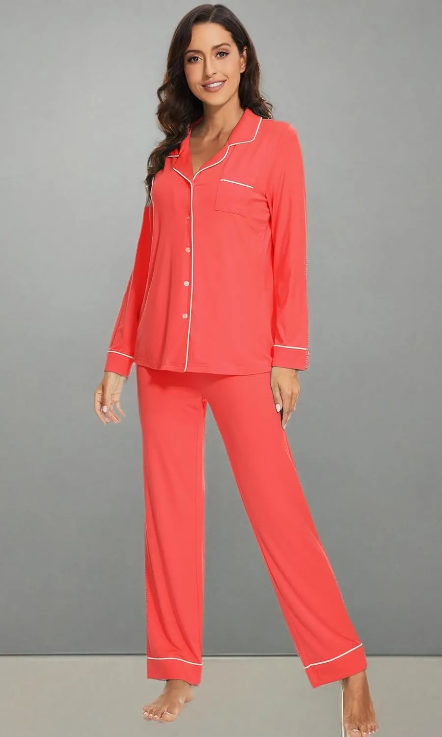 WiWi Bamboo Viscose Pajamas Set for Women Soft Button Down Sleepwear Pj Lightweight Lounge Sets Loungewear S-XXL