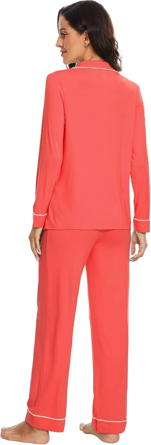 WiWi Bamboo Viscose Pajamas Set for Women Soft Button Down Sleepwear Pj Lightweight Lounge Sets Loungewear S-XXL