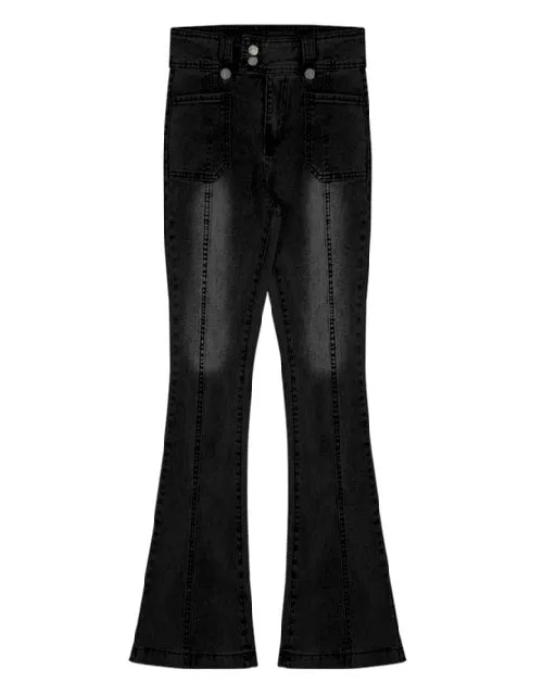 Women Cotton Denim High Waist Flare Pants