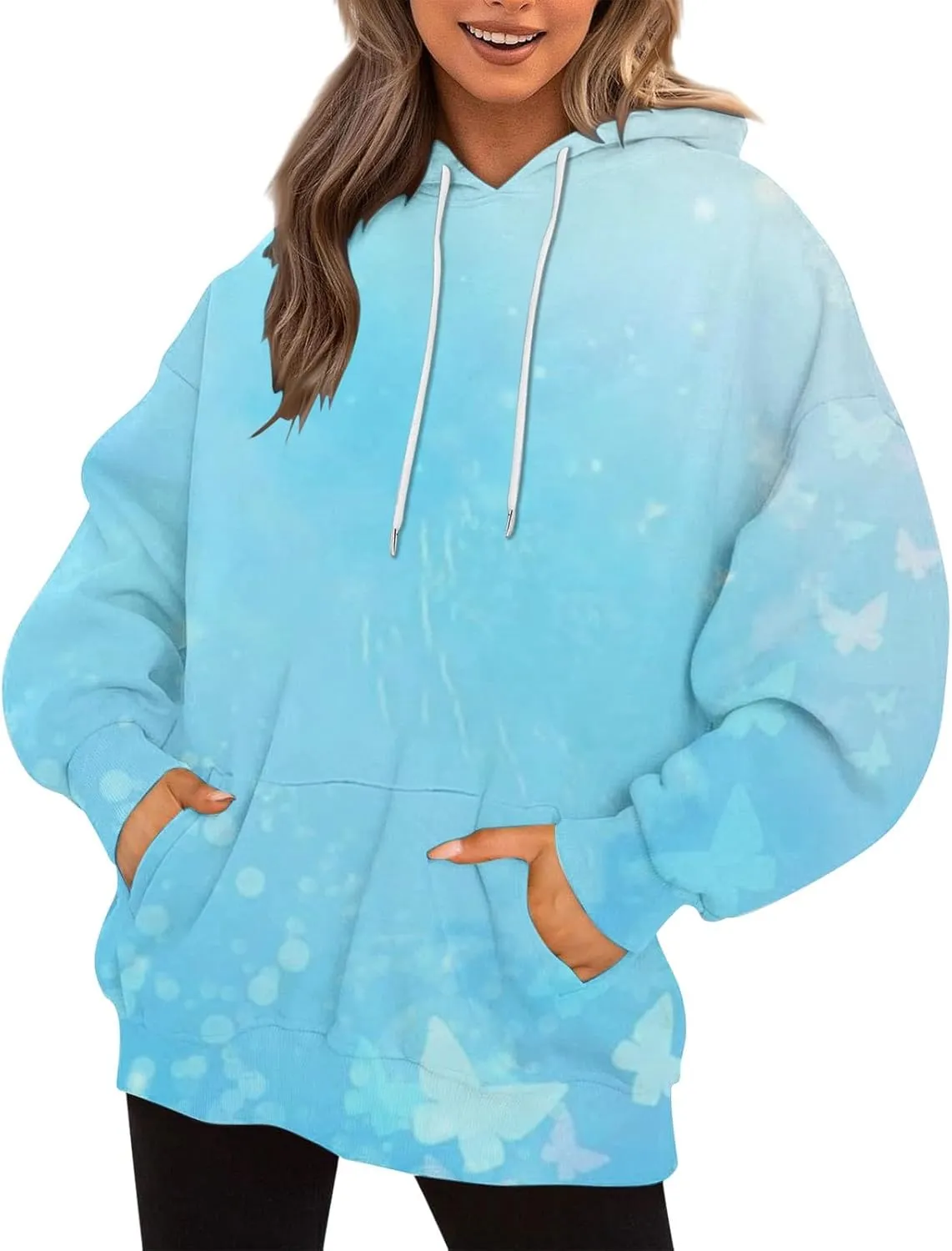 Women Fashion Tie Dye Sweatshirts Long Sleeve Hoodies Loose Oversized Pullover Casual Fall Winter Hoodies With Pocket