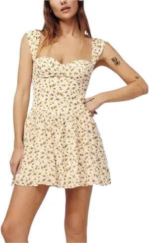 Women Floral Swing Mini Dress Sexy Spaghetti Strap Backless A-line Flare Short Dress Beach Boho Sun Dress