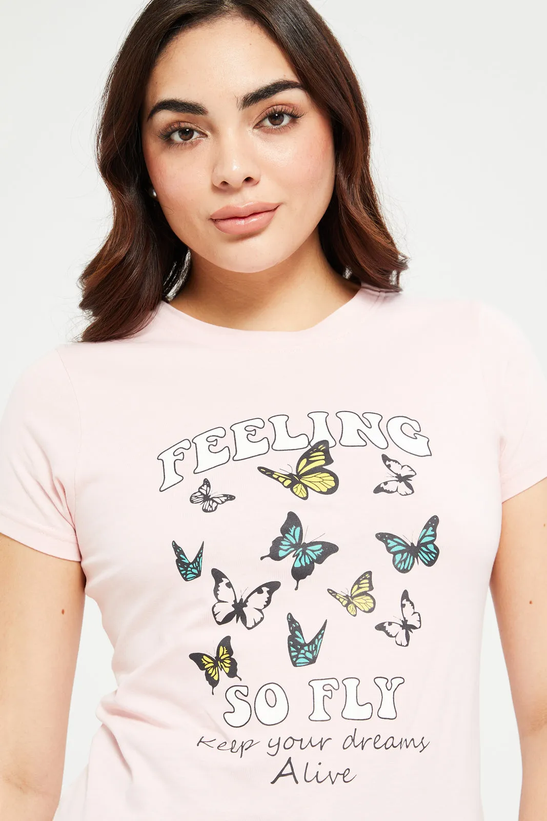 Women Mauve Butterfly Printed T-Shirt