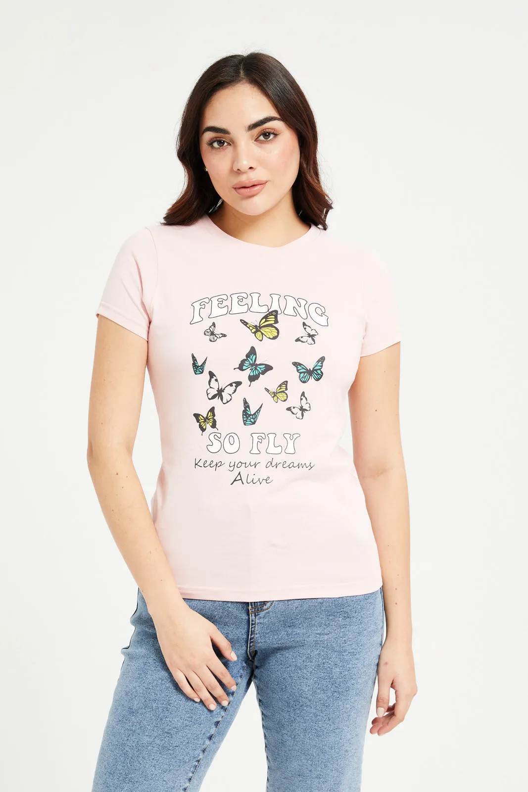 Women Mauve Butterfly Printed T-Shirt