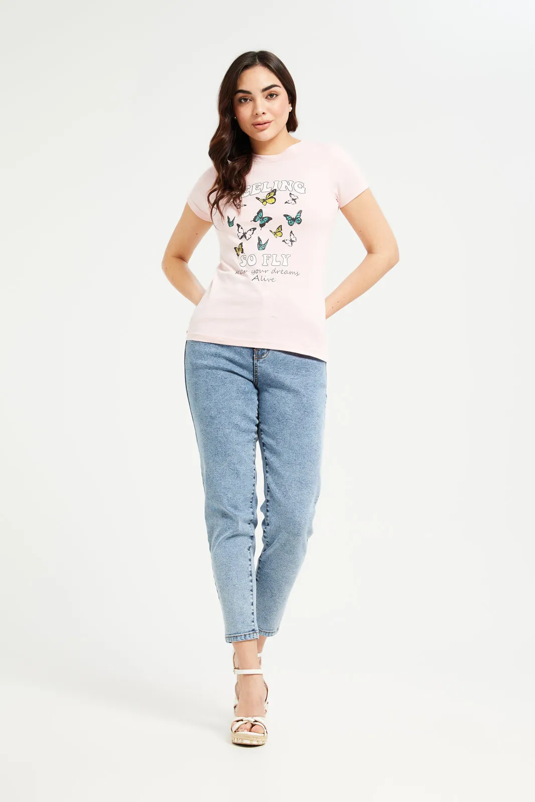 Women Mauve Butterfly Printed T-Shirt