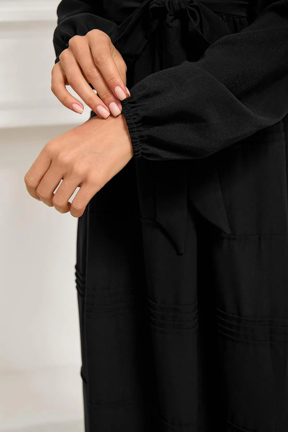 Women's 2025 Boho Long Sleeve Square Neck Dress Tie Solid Long Dress Casual Stretchy A Line Maxi Dress