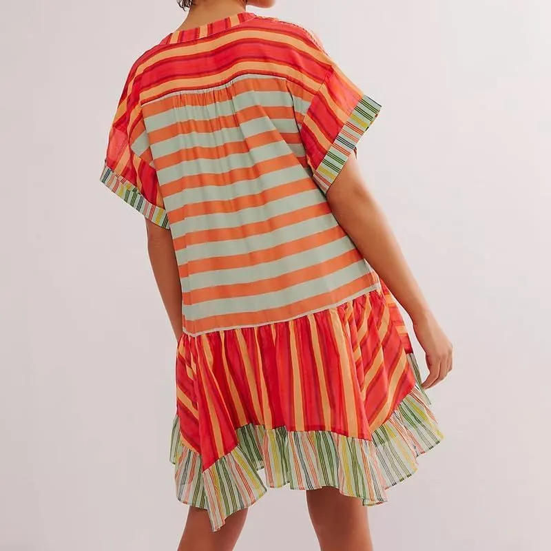 WomenS Boho Mini Dress Y2k Floral Deep V-Neck Puff Sleeve Short Dresses 2025 Summer Causal Beach Sundress