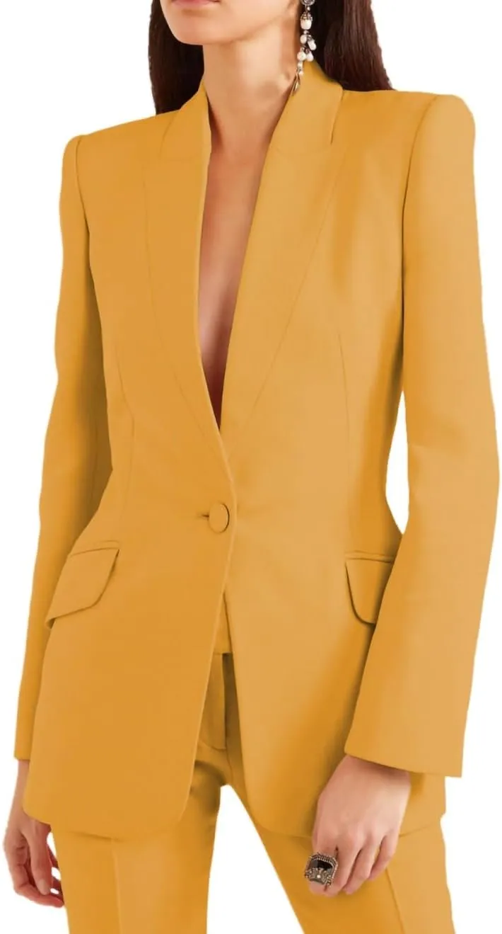Women's Business Blazer Pant Suit Set for Work 2 Pieces Set One Button Jacket Tuxedo Wedding (Blazer Pants)