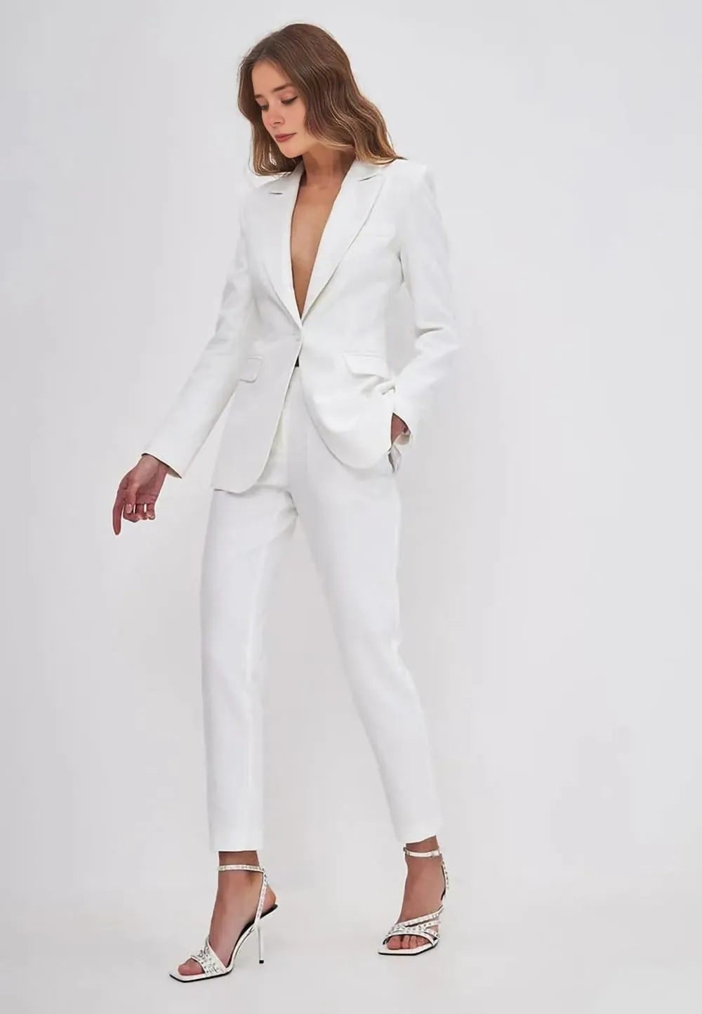 Women's Business Blazer Pant Suit Set for Work 2 Pieces Set One Button Jacket Tuxedo Wedding (Blazer Pants)