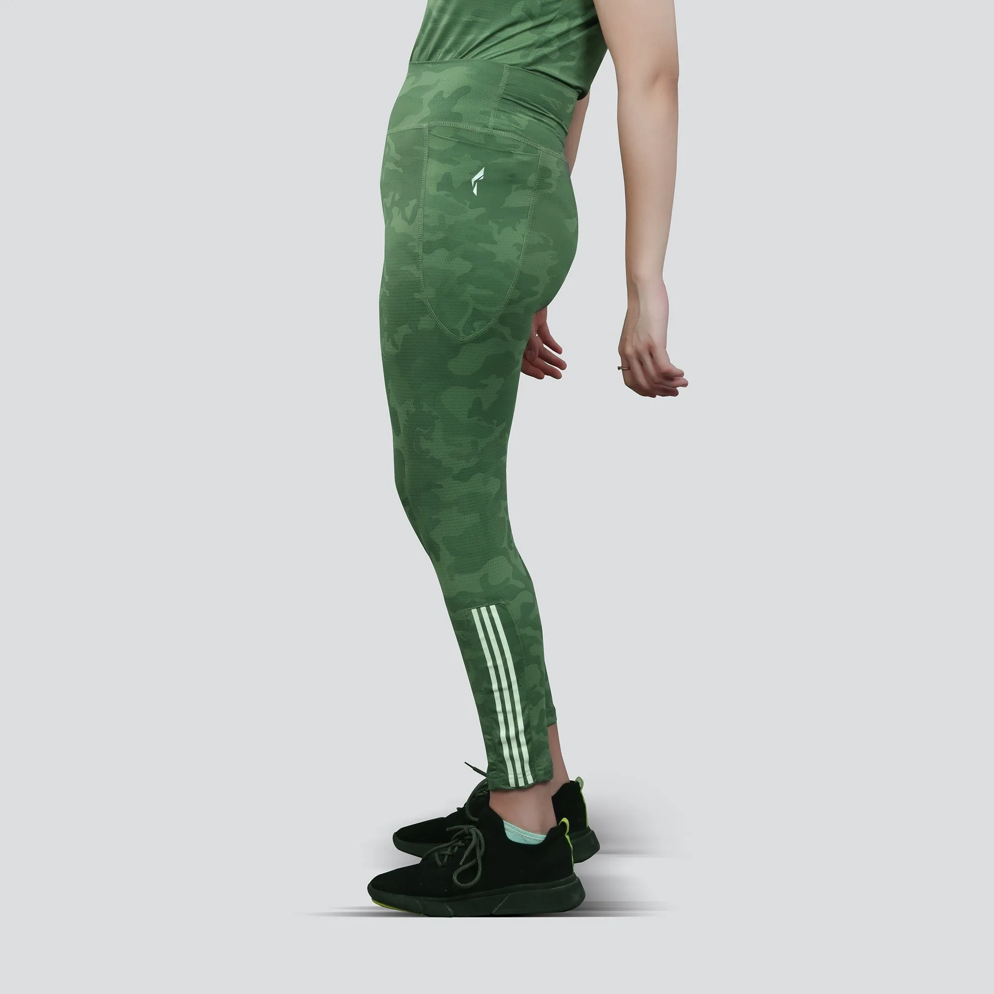 Women's Camo Workout Pants, High-Waisted Stretchable Yoga Leggings - Lime Green