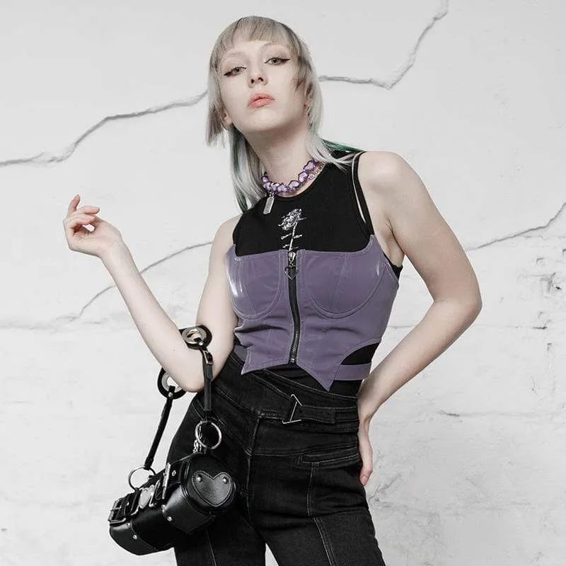 Women's Grunge Front Zip Slip Faux Leather Vests