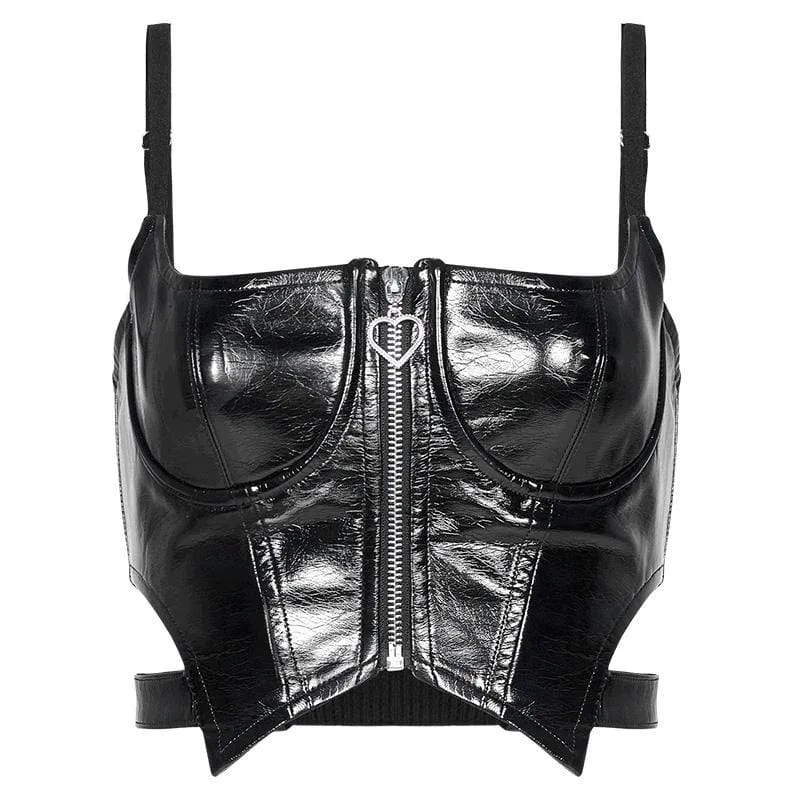 Women's Grunge Front Zip Slip Faux Leather Vests