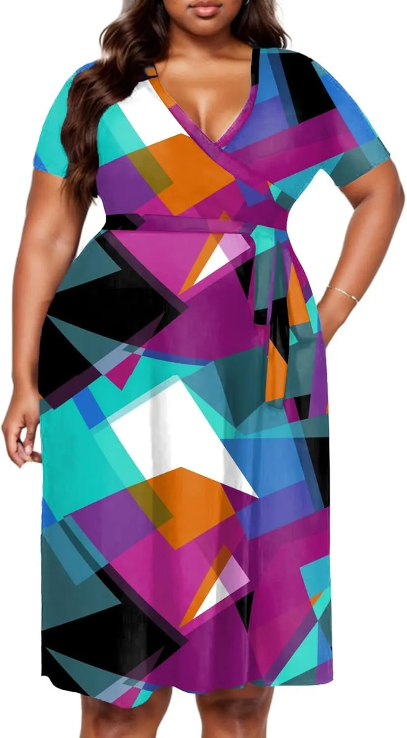 Women's Plus Size Casual Pleated Dress Summer Short Sleeve Flowy Swing Dress Loose Beach Dresses