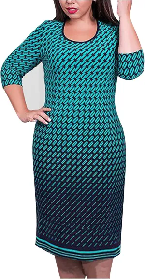 Womens Plus Size Vintage Sheath Dress 3/4 Sleeve Scoop Neck Pencil Dress Fashion Print Office Work Midi Dress Dress