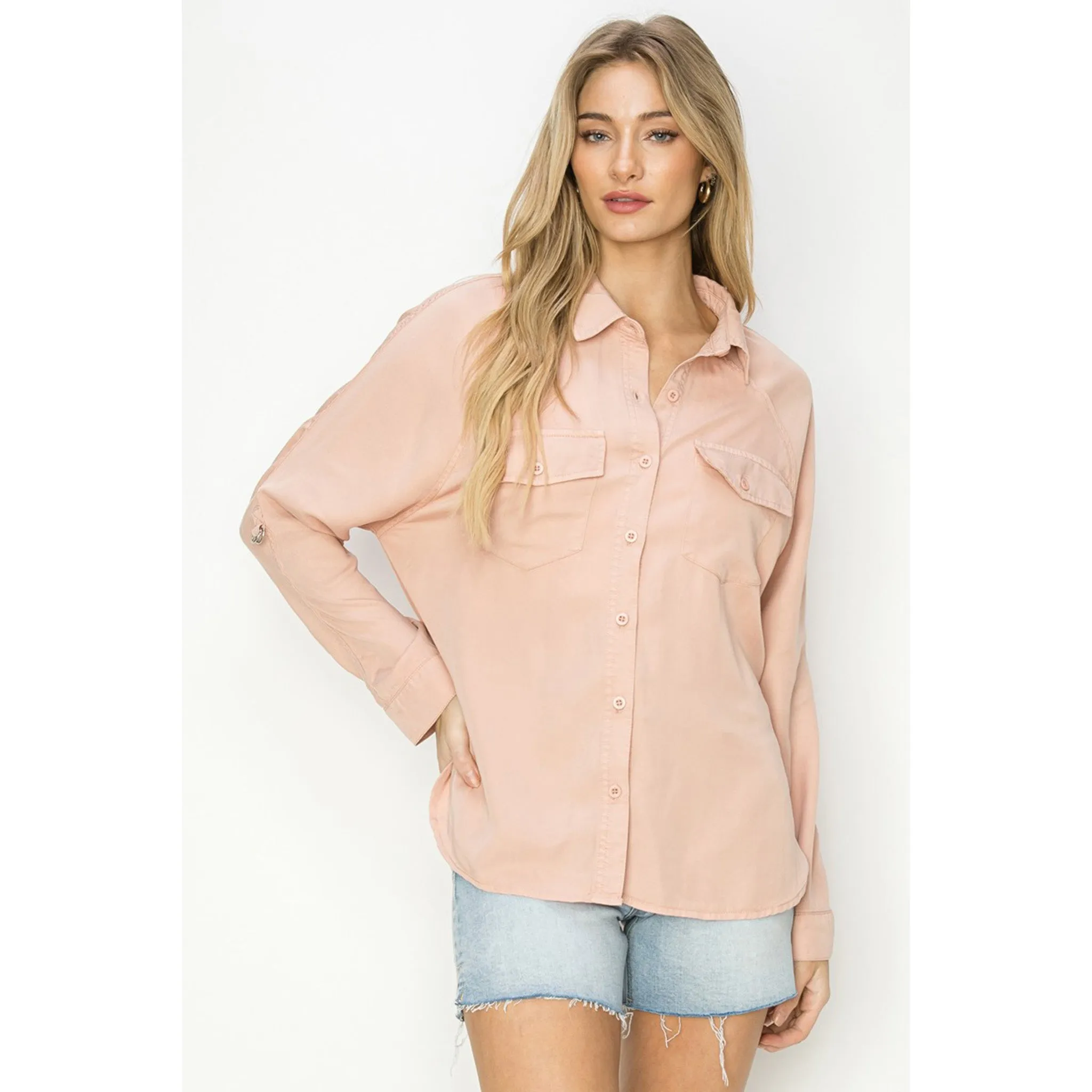 Women's Soft Pink Oversized Tencel Top