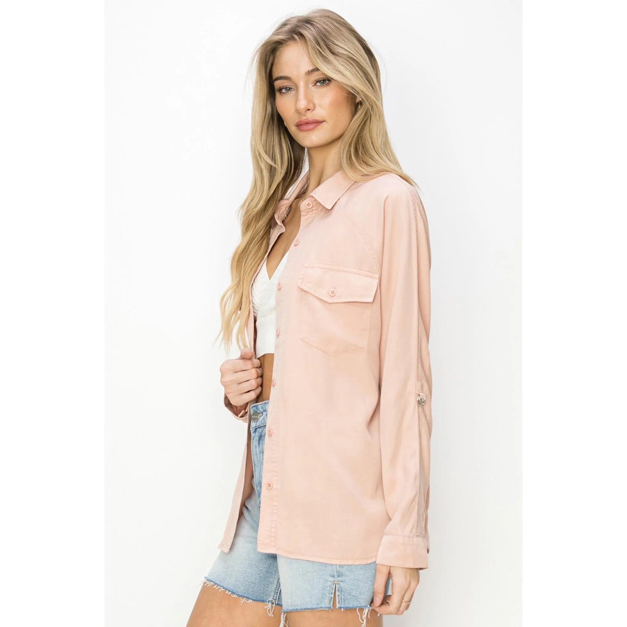 Women's Soft Pink Oversized Tencel Top