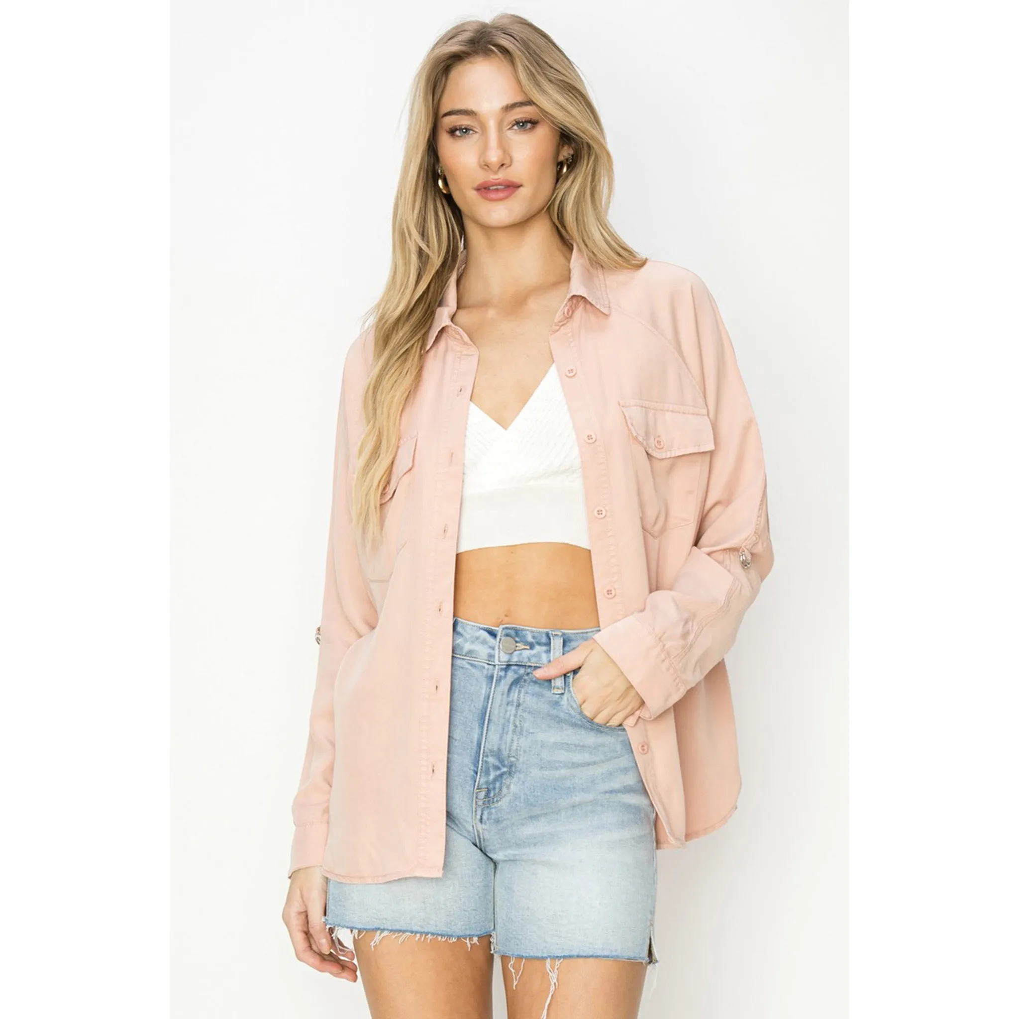 Women's Soft Pink Oversized Tencel Top