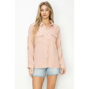 Women's Soft Pink Oversized Tencel Top